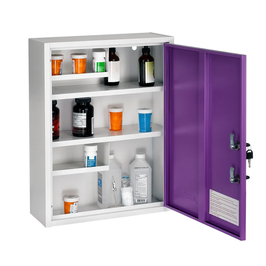 Alpine Industries ADI999-04-PUR Purple Medical Security Cabinet w/ Large Dual Locks - 16"W x 6"D x 21"H