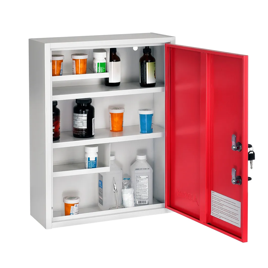 Alpine Industries ADI999-04-RED Red Medical Security Cabinet w/ Large Dual Locks - 16"W x 6"D x 21"H