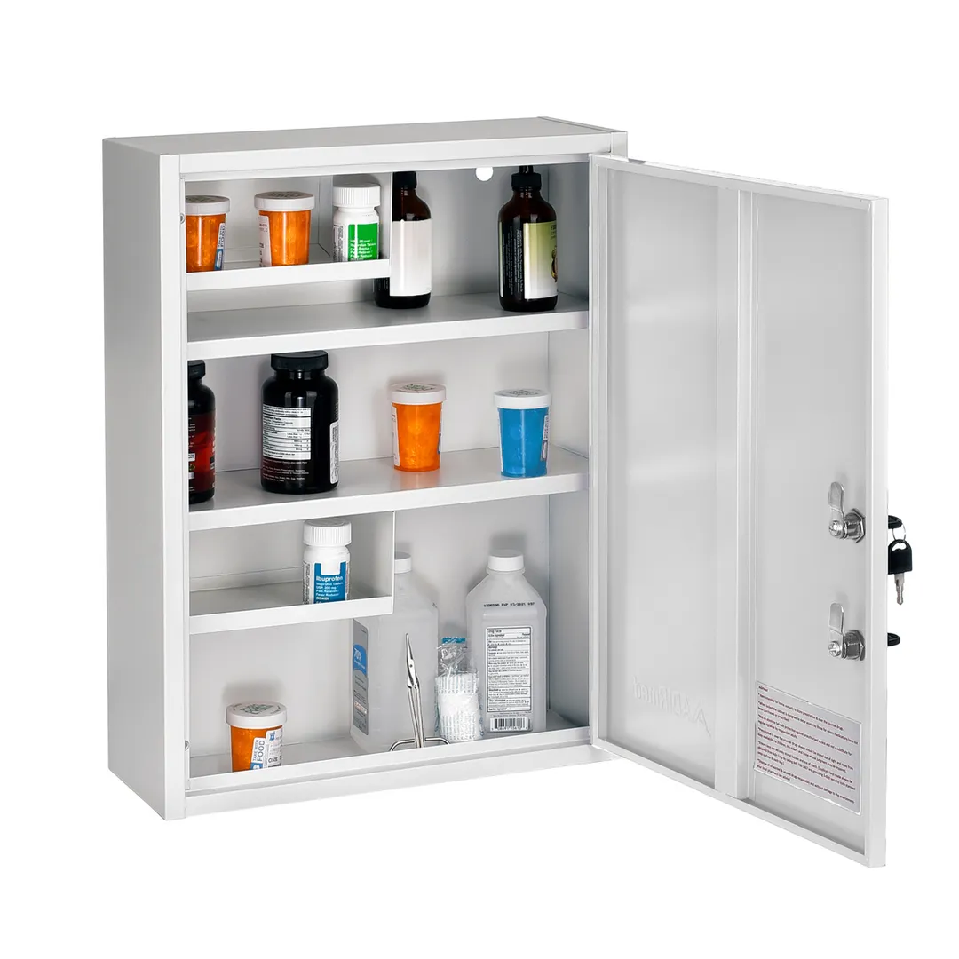 Alpine Industries ADI999-04-WHI White Medical Security Cabinet w/ Large Dual Locks - 16"W x 6"D x 21"H