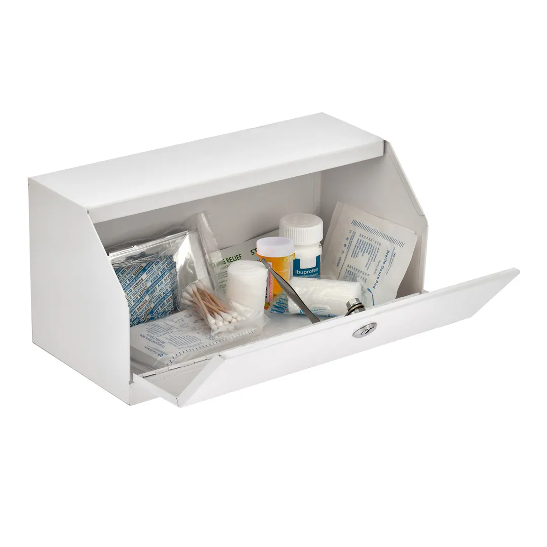 Alpine Industries ADI999-05-WHI White Steel Medical Security Cabinet w/ Large Dual Locks - 12-1/2"W x 5-9/10"D x 6"H