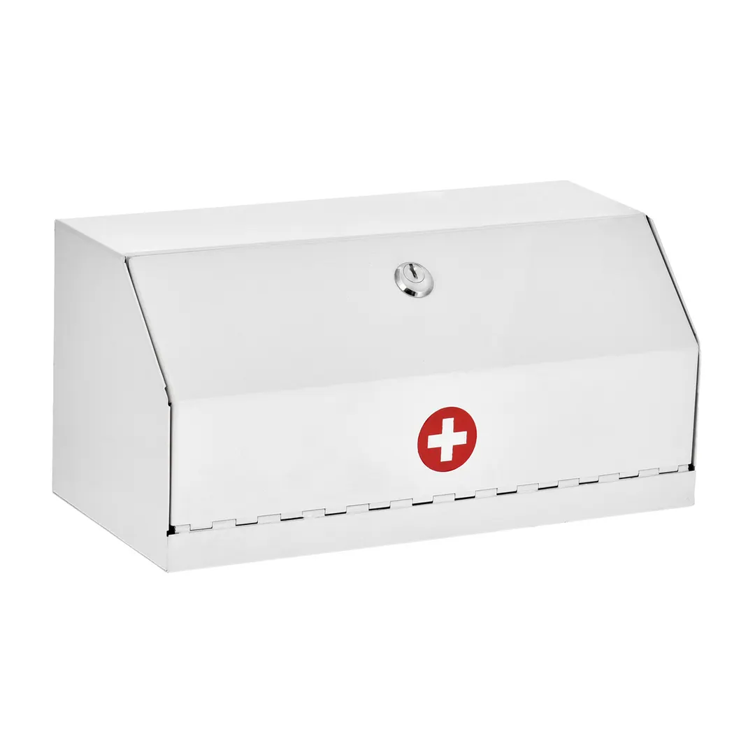 Alpine Industries ADI999-05-WHI White Steel Medical Security Cabinet w/ Large Dual Locks - 12-1/2"W x 5-9/10"D x 6"H