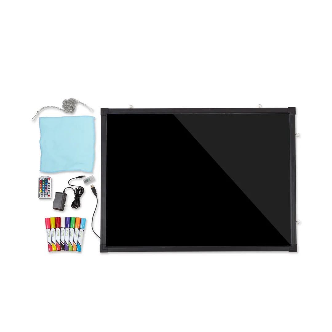 Alpine Industries ALP495-04 Write‑On LED Board, 31" x 23" x 0.5", Glass Frame, 48 LEDs, Wall‑Mount