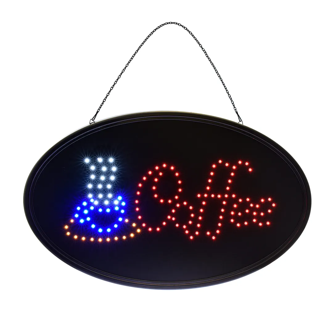Alpine Industries ALP497-05 LED Coffee Sign, 23"W x 14"H, Black Frame/Glass, Flashing Chain & Switch