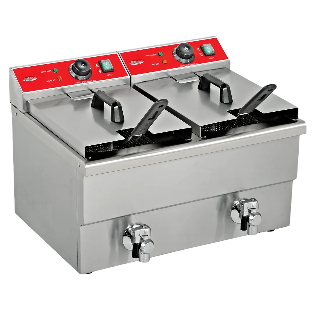 BakeMax BMFE020 24.4" Double Mini Countertop Electric Fryer, Split Pot, 24 Ibs, 208v/60/1-ph