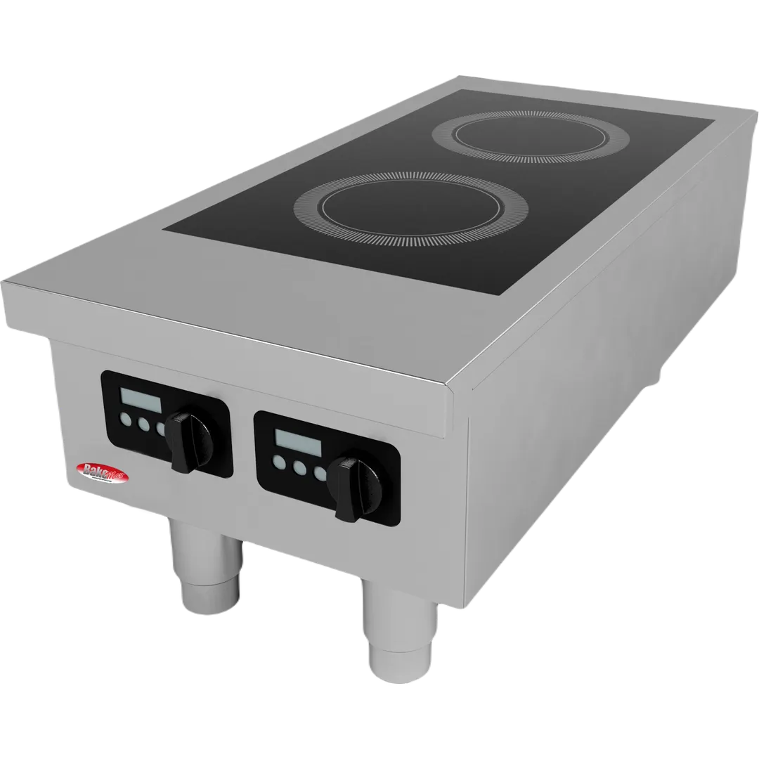 BakeMax BMPLS7IND010 (2) Burner Countertop Induction Range, Stainless Steel Construction With Glass Cooking Surface