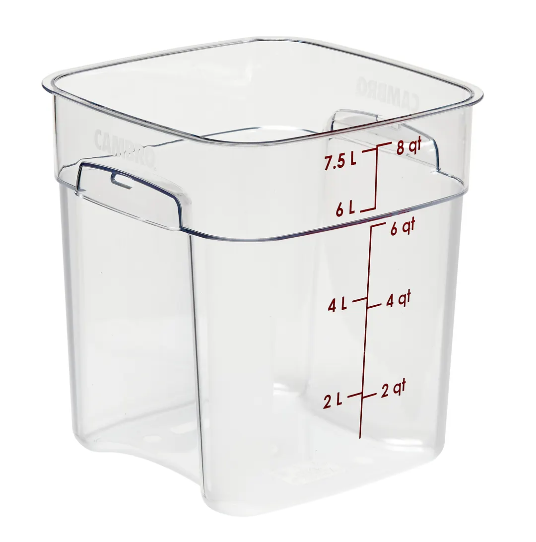 Cambro 8SFSPROCW135 CamSquare FreshPro 8 Qt Container, 9" L x 9" W x 9-3/5" H, PC Clear, NSF, No Lid