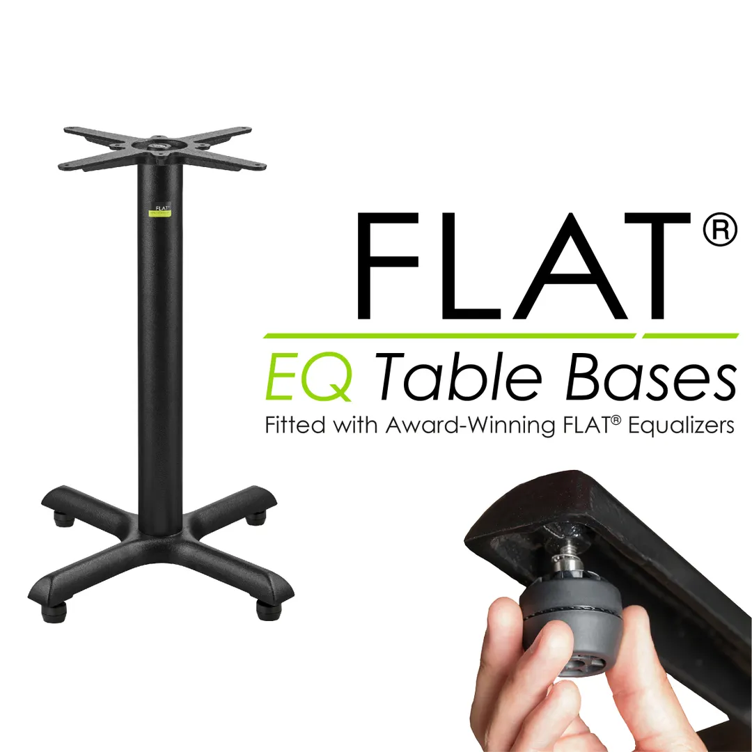 FLAT Tech CT2063 KX22 EQ Dining Height Table Base, 22" Cross Base, Cast Iron, Powder Coat Finish