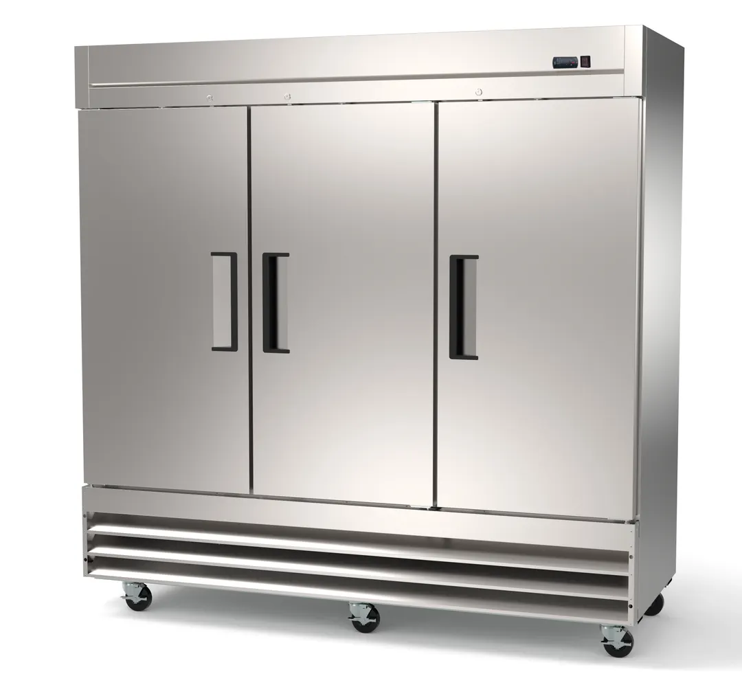 Hubert 110593 81" 3-Solid Door Reach-In Refrigerator, 72 cu. ft., Bottom Mounted