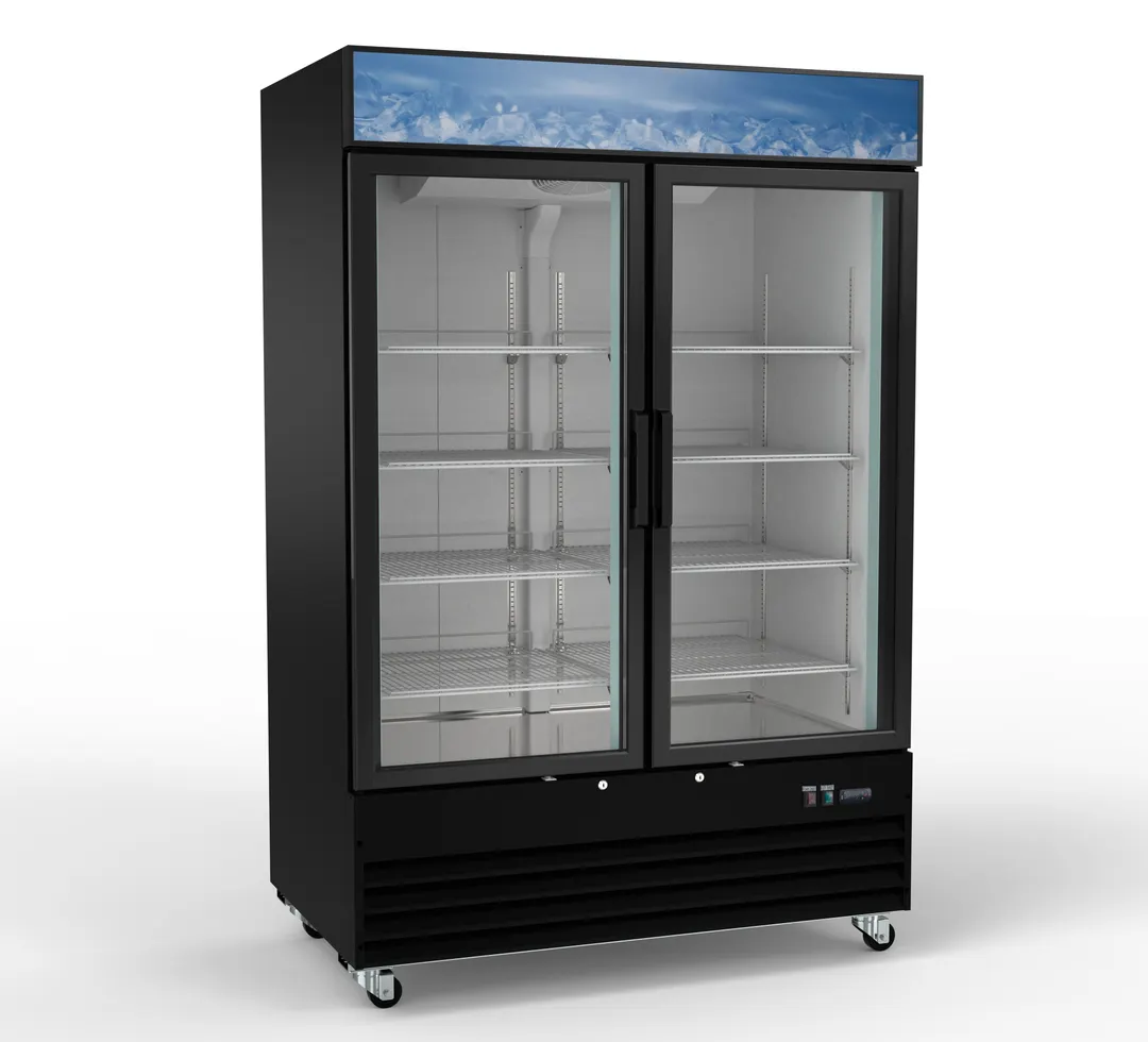 Hubert 137390 53" Merchandiser Refrigerator, 45 cu. ft., Swing Doors, Stainless Steel, Glass, 8 Shelves