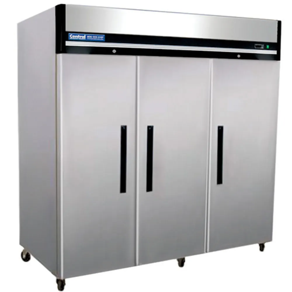 Hubert 42300 81" 3-Solid Door Reach-In Freezer, Top Mounted, 72 cu. ft., Stainless Steel