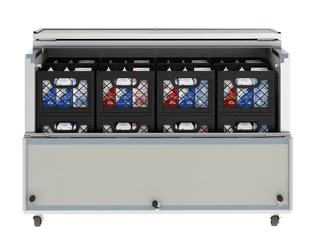 Koolmore KM-MC58-HDC 58" Milk Cooler, 16‑Crate Glass Doors, Steel Body, 4" Casters, ETL‑Sanitation