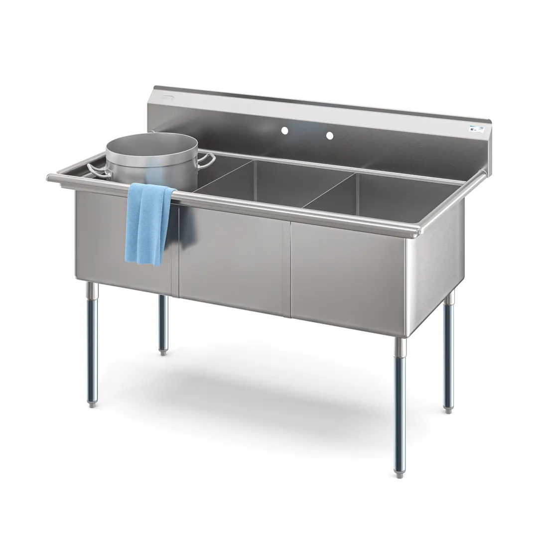 Koolmore KM-SC182414-N3 Three Compartment Sink, 60"W X 30"D X 43.2"H