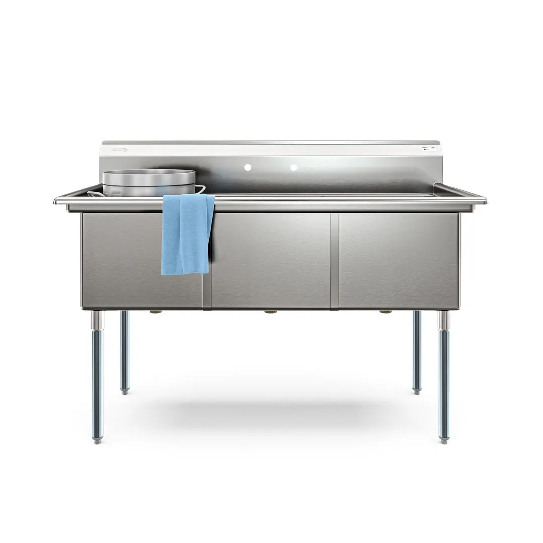 Koolmore KM-SC182414-N3 Three Compartment Sink, 60"W X 30"D X 43.2"H