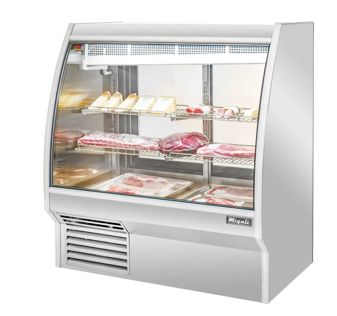 Migali C-DC-4 - 48.1" W x 55.4" H Deli Display Case, 22.5 cu ft, Steel, Curved Glass, Temp 2 Shelves