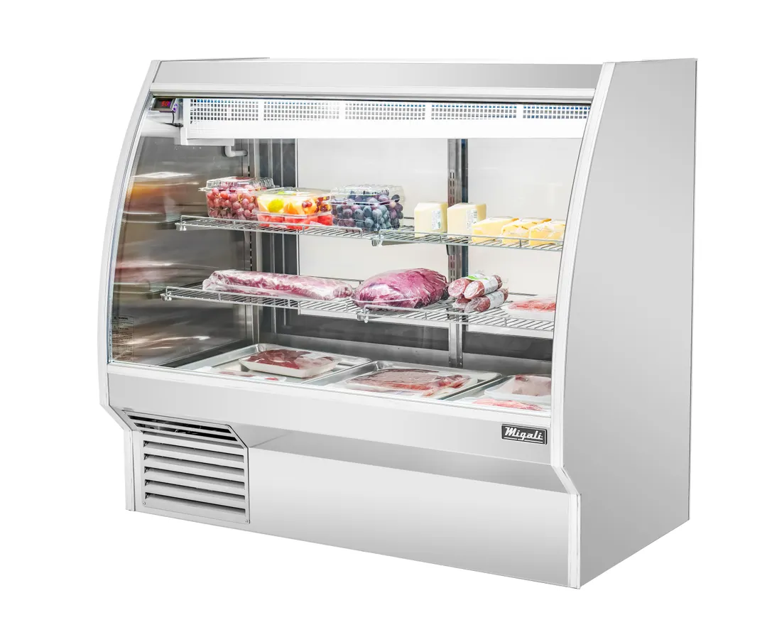 Migali C-DC-5 60" x 55.4" Deli Case, 28.5 Cu Ft, Stainless Steel, Curved Glass, LED, 2 Shelves