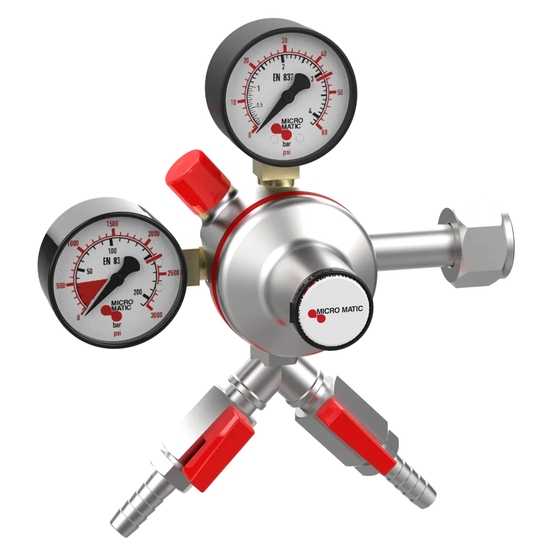 Micro Matic 842-2-PP Double Gauge Reulator, CO2 Primary Kit with Pressure Gauge and Shutoff Valves