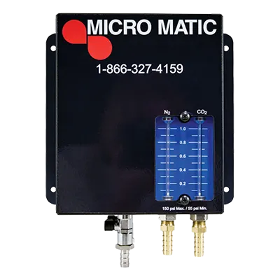 Micro Matic MM200-60-40-LD Blender, 60/40 CO2/N2 Ales/Lagers, 25/75 CO2/N2 Stouts, Leak Detector