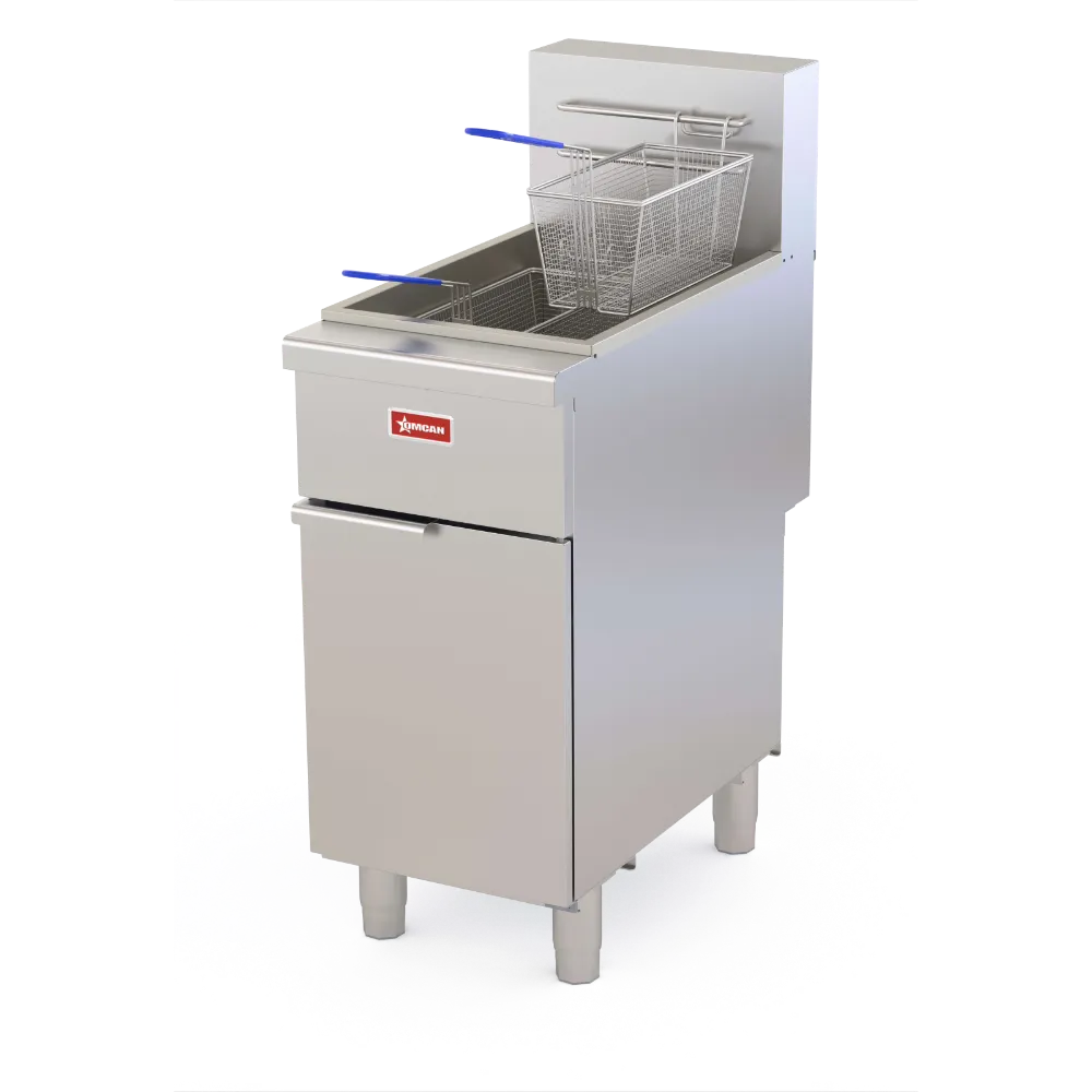 Omcan USA 48550 16" Floor Model Gas Deep Fryer, Full Pot, Natural Gas, 60 Ibs, 122.000 BTU