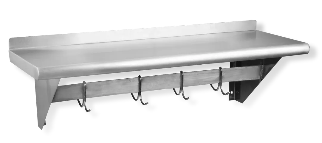 Steel Works SWPS-1472-318 Wall Shelf with Pot Rack - 72"W x 14"D