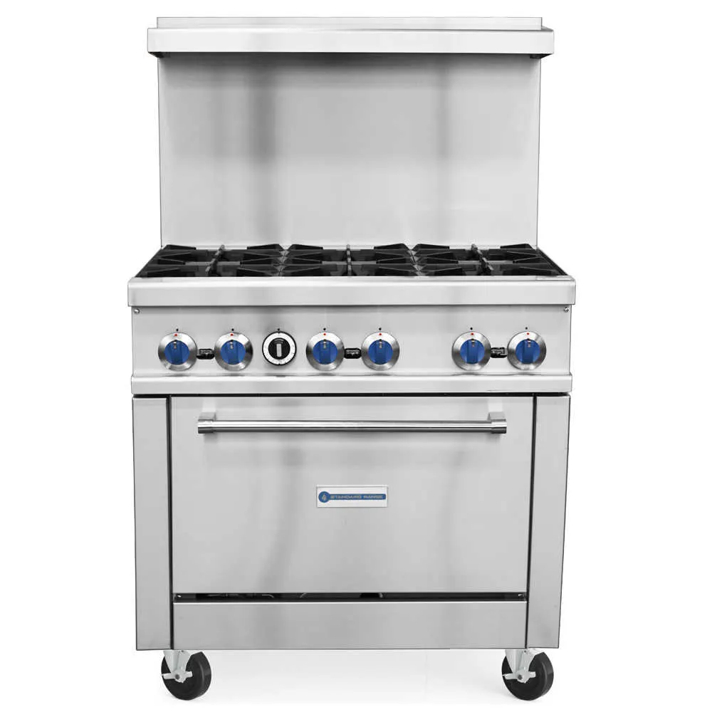 Standard Range SR-R36 36" Gas Restaurant Range w/ (6) Open Burners and (1) Oven, 213.000 BTU