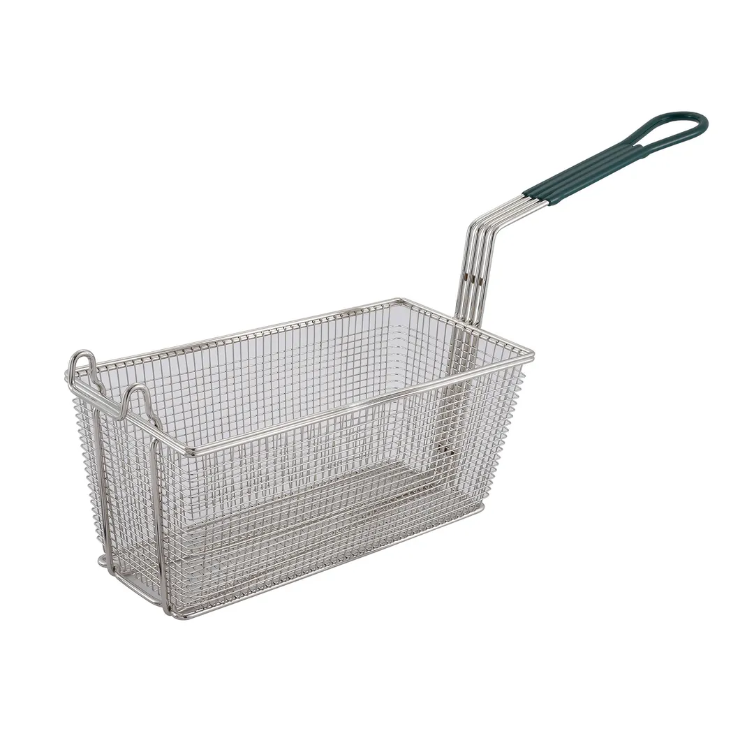 Winco FB-30 13 1/4" x 5 7/8" Rectangular Fry Basket w/ Green Handle