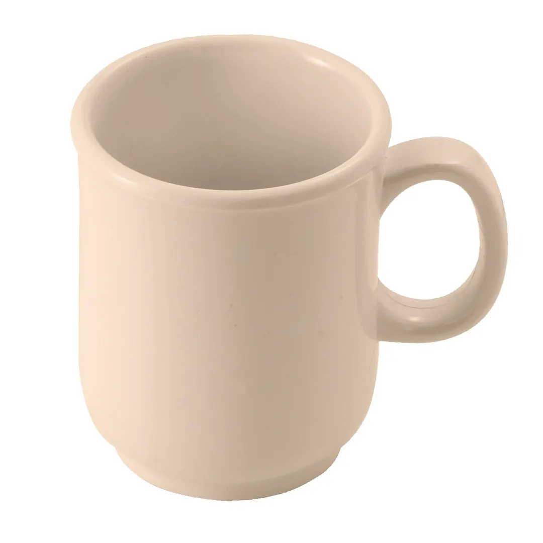 Winco MMU-8 Bulbous 8 oz Tan Melamine Mug, 2-15/16" Dia x 3-5/8" H, Dishwasher Safe - 1 Dozen