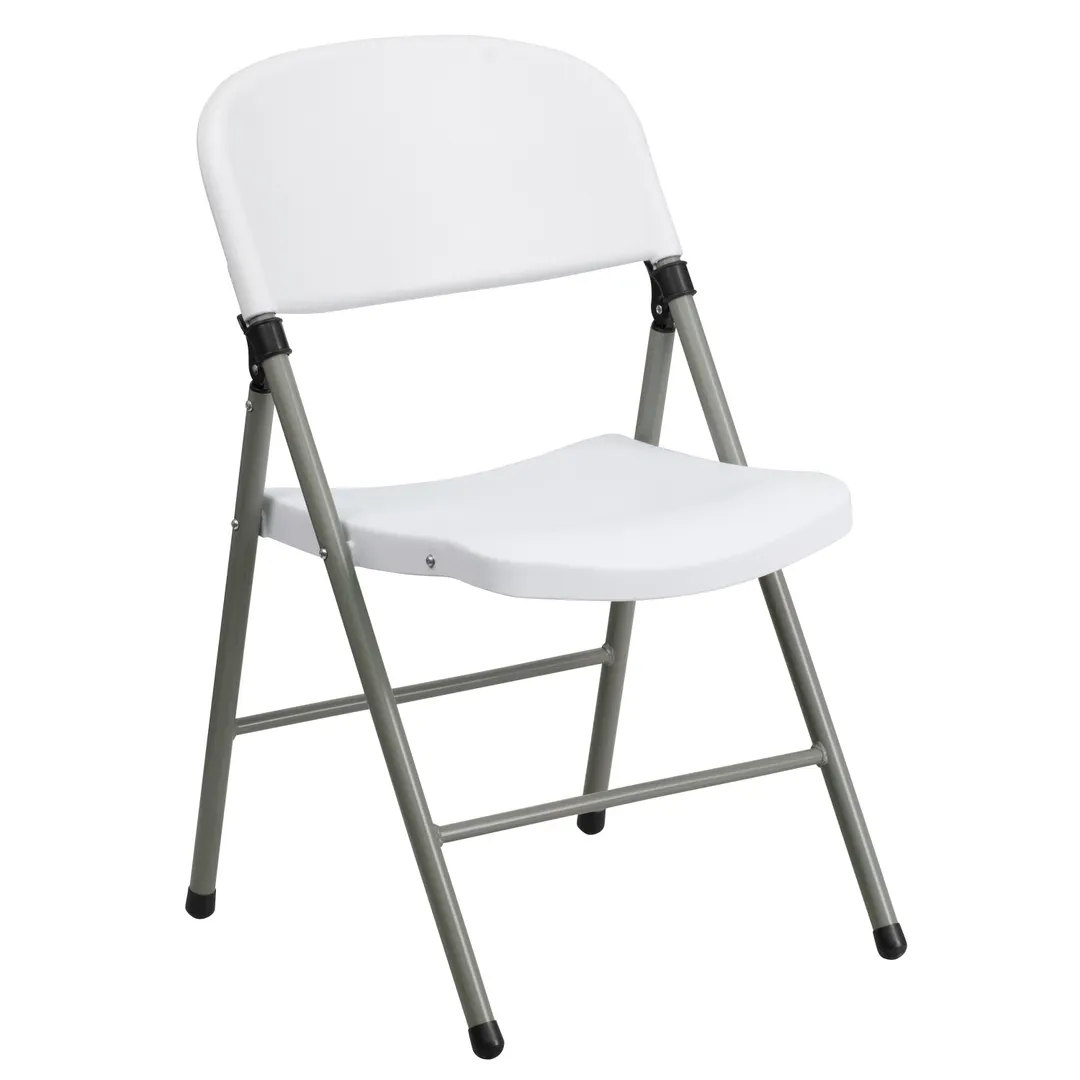 Flash Furniture DAD-YCD-70-WH-GG Hercules Series Folding Chair, 330 lb, White Plastic Seat & Back, Gray Frame