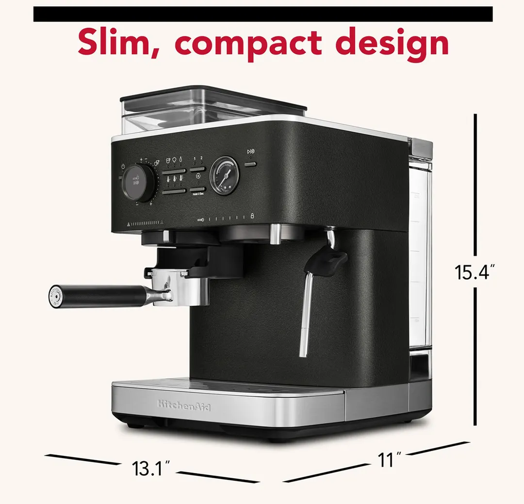 KitchenAid KES6551BK Semi Automatic Espresso Machine with Burr Grinder - Cast Iron Black / 12 oz