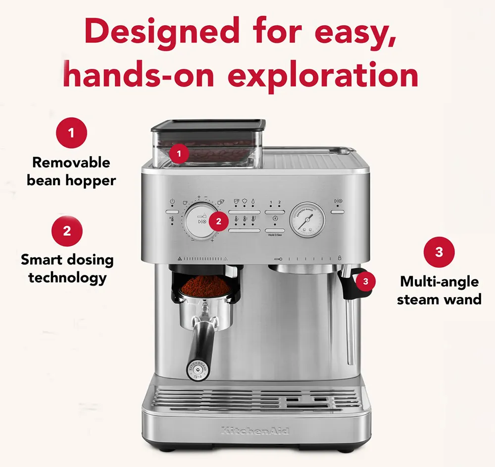 KitchenAid KES6551SX Semi Automatic Espresso Machine with Burr Grinder - Brushed Stainless Steel