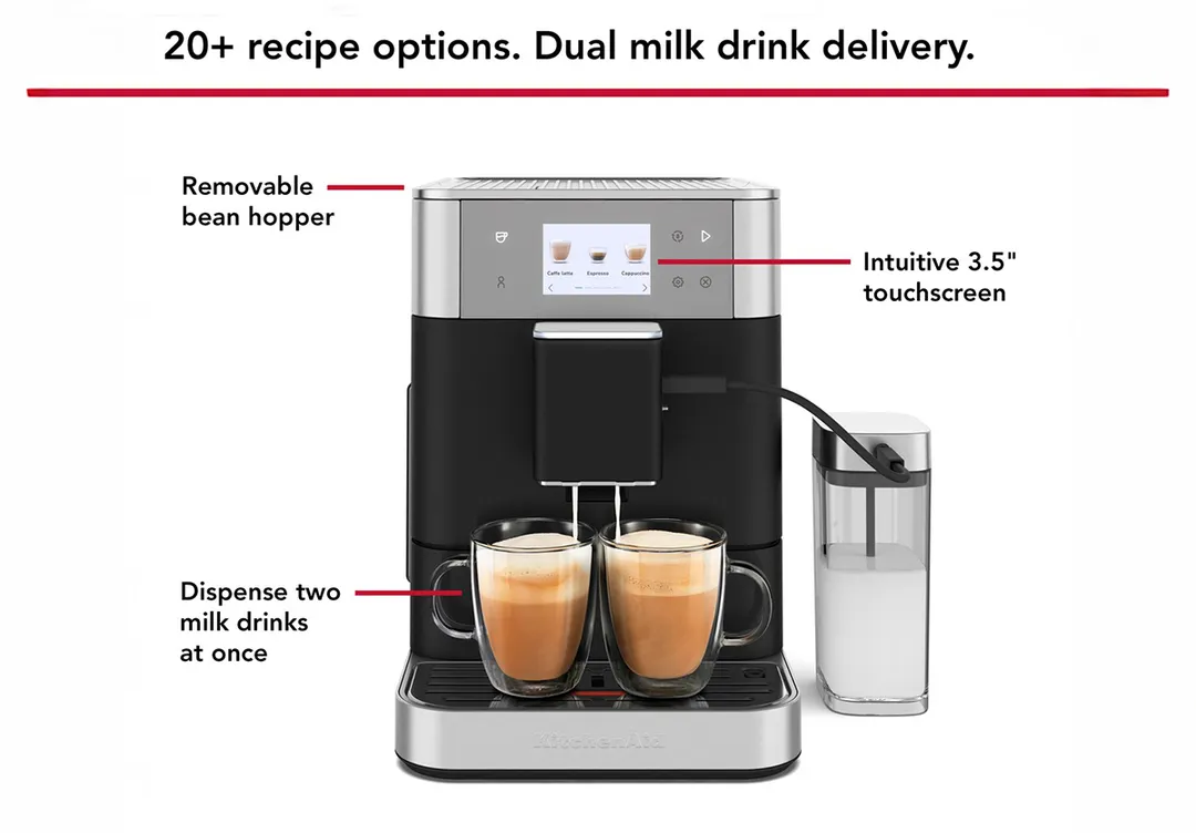 KitchenAid KES8557BK Fully Automatic Espresso Machine, 2.2 L Water Tank - Cast Iron Black