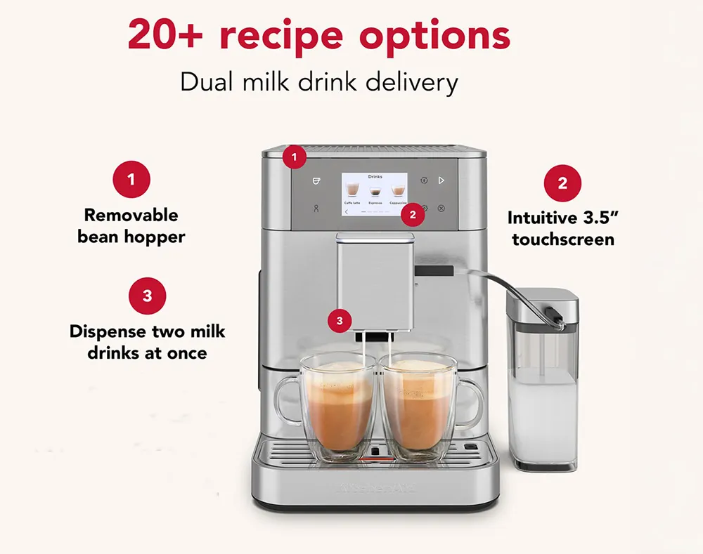 KitchenAid KES8557SX Fully Automatic Espresso Machine, 2.2 L Water Tank - Brushed Stainless Steel