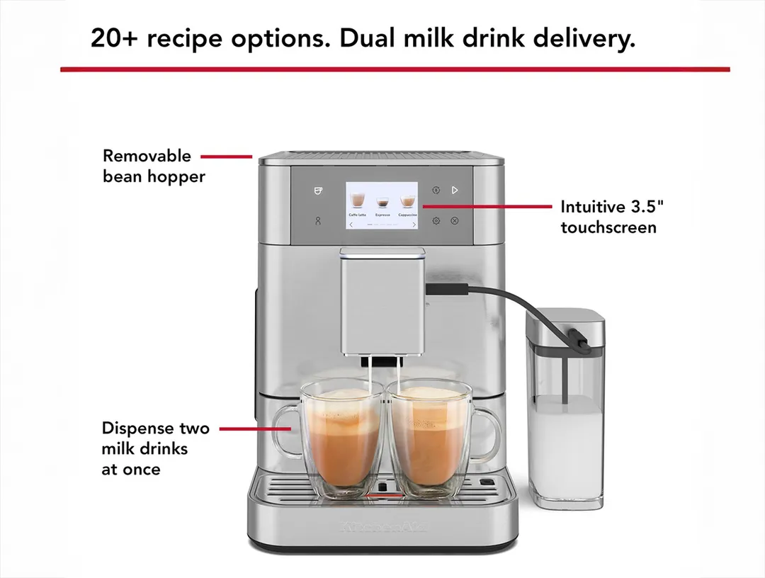 KitchenAid KES8557SX Fully Automatic Espresso Machine, 2.2 L Water Tank - Brushed Stainless Steel