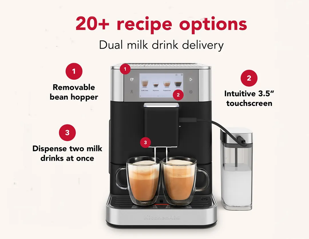 KitchenAid KES8558BK Fully Automatic Espresso Machine with Indicator Light - Cast Iron Black