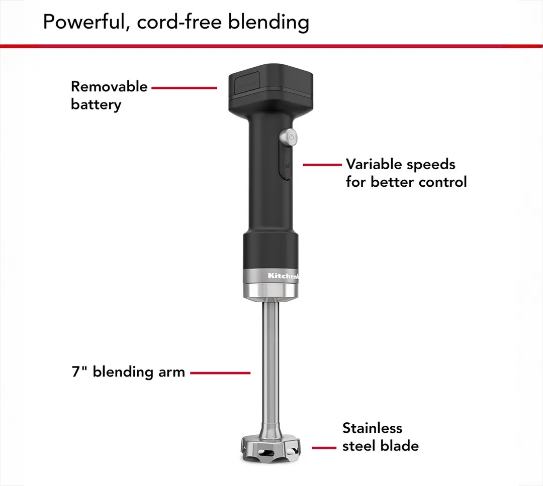 KitchenAid KHBRV71BM Cordless Hand Blender, Black Matte, (Battery Included)
