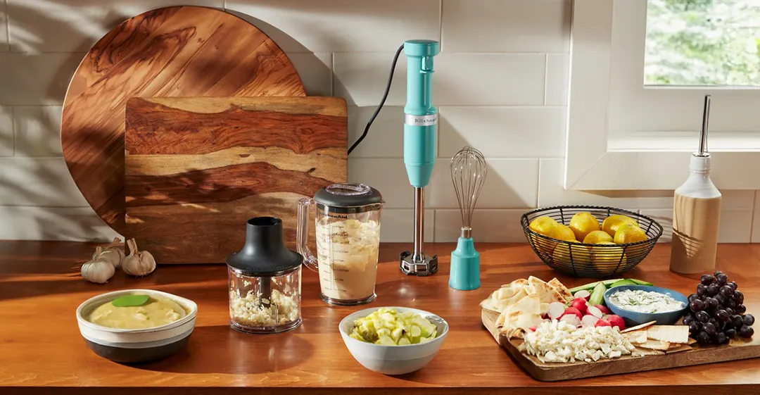 KitchenAid KHBV83AQ Variable Speed Corded Hand Blender with Accessories, Aqua Sky