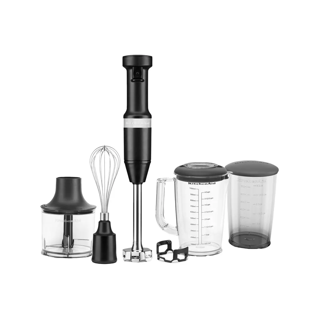 KitchenAid KHBV83BM Variable Speed Corded Hand Blender with Accessories, Black Matte