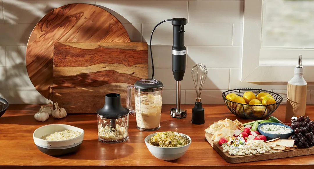 KitchenAid KHBV83BM Variable Speed Corded Hand Blender with Accessories, Black Matte