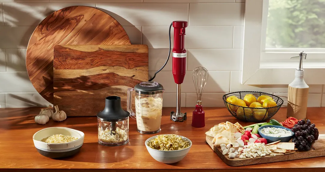 KitchenAid KHBV83ER Variable Speed Corded Hand Blender with Accessories, Empire Red