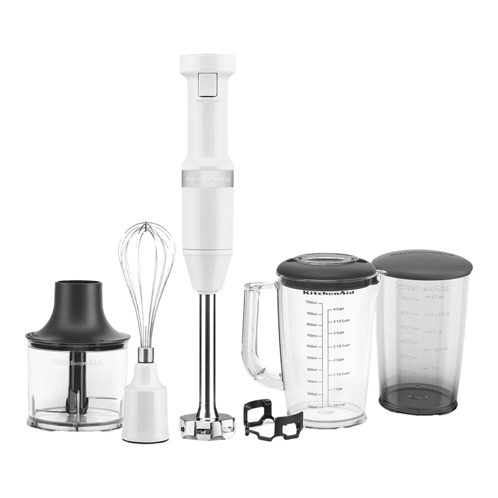 KitchenAid KHBV83WH Corded Hand Blender, White, Removable 8" Blending Arm