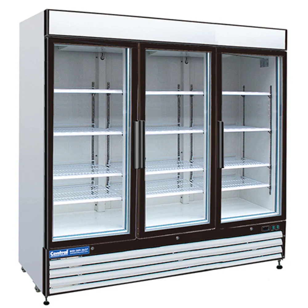 Hubert 69K-119 81" Glass Door Freezer Merchandiser, 3‑Section, White Finish, LED Lighting, Compressor