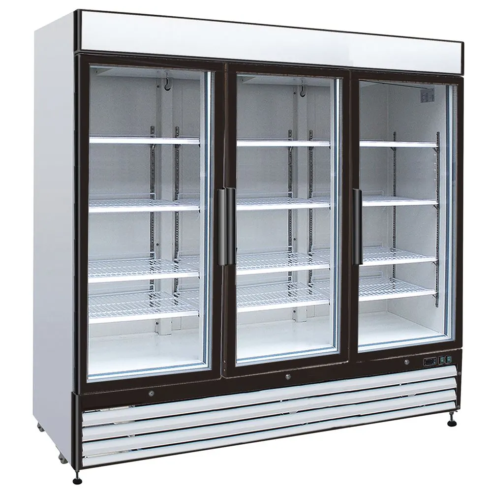 Hubert 69K-827 81" Glass Door Freezer, 72 cu. ft., White, LED Interior, Stainless Steel, 208-230V