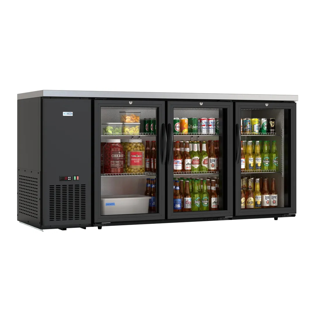 Koolmore KM-BC-3GD-SCBK - 3-Door Cooler, 72" W x 25" D x 34" H, 18.3 cu ft, Black, LED, Temp Control