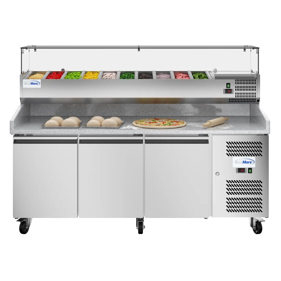 Koolmore KM-RPCPS-2D79-GRT 79" Refrigerated Pizza Prep Table, 3-Door, Granite Top