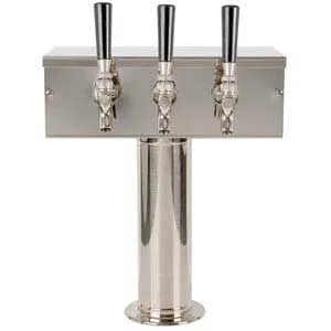 Micro Matic D7743PSS T-Style Draft Beer Tower Counter, 12" x 14-3/4" 3 Brass Faucets Stainless Steel