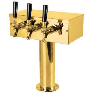 Micro Matic D7743PVDKR T‑Style Draft Beer Tower, 12" x 14‑3/4" Glycol‑Cooled, Brass, 3‑Tap 3" Column