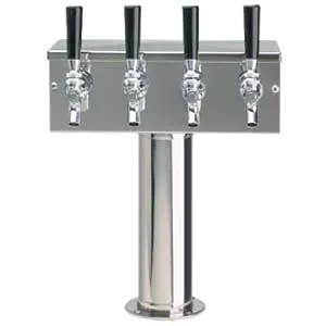 Micro Matic D7744PSS T‑Style Draft Beer Tower Countertop 12"W x 14‑3/4"H Steel 4 Chrome Brass Faucets
