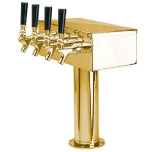 Micro Matic D7744PVDKR Beer Tower, 12" x 14‑3/4", Gly, 4 PVD Brass Faucets, 3" Column, Brass Finish