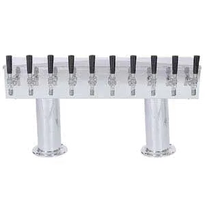 Micro Matic DPT410PSS Double Pedestal Beer Tower, 30" x 15‑9/16", 2 Columns, 10 Faucets, 7‑12 Tap