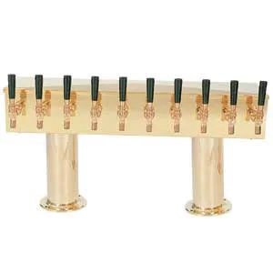 Micro Matic DPT410PVDKR 2‑Pedestal Draft Beer Tower, 30" x 15-9/16", Glycol‑Cooled, 10 Brass Faucets