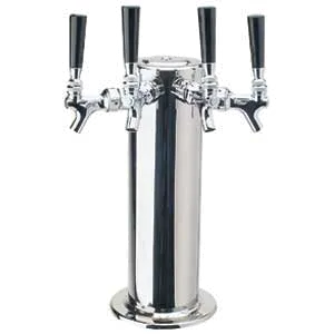Micro Matic DS-144-PSS Countertop Beer Tower, 4" Dia. X 13-3/4" H Air-Cooled 4 Brass Faucets 6" Base